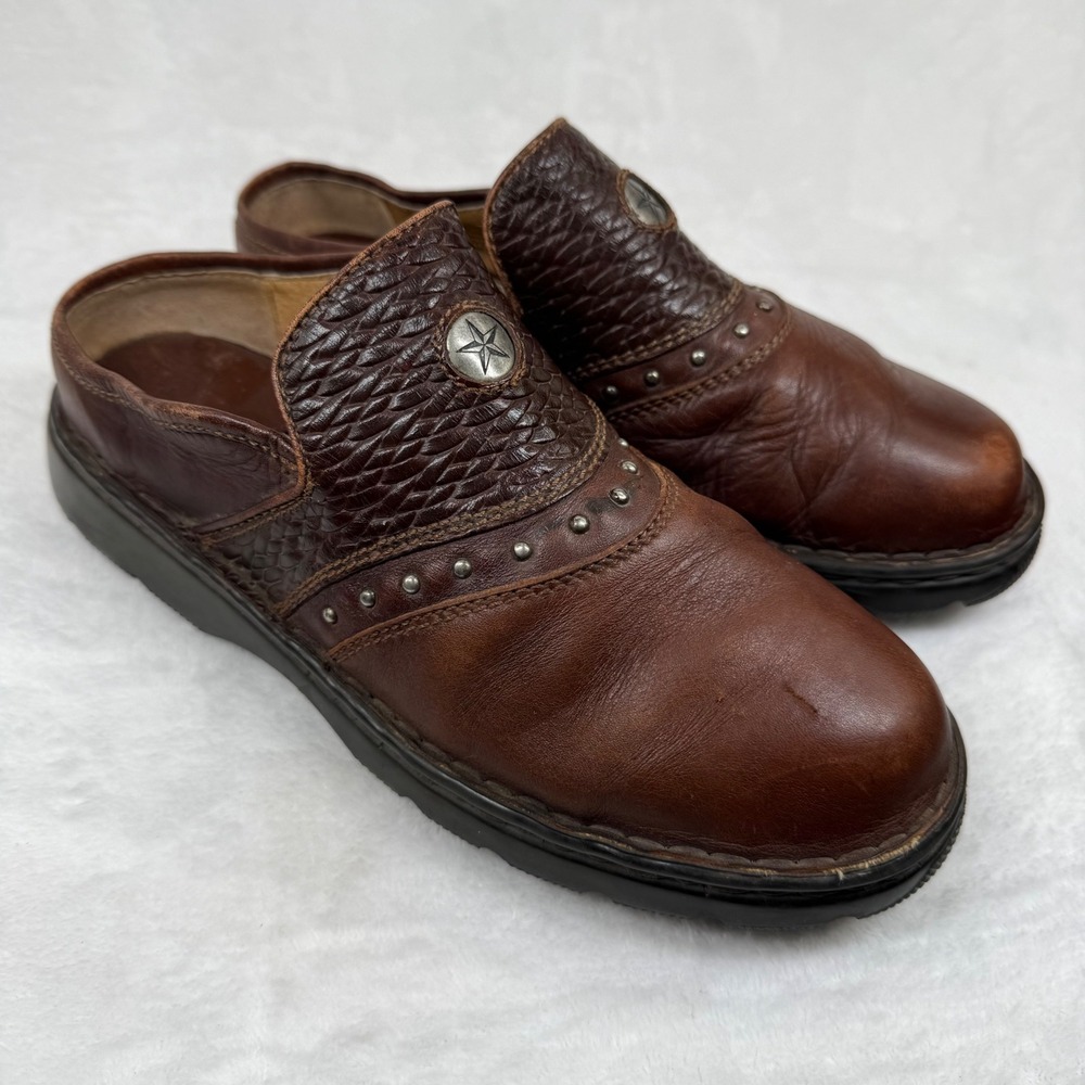 Double H Brown Leather Star Concho Studded Mule Clogs Womens 9 EU 40.5 571